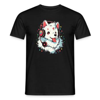 Party Samoyed DJ EDM Festival - Men's T-Shirt - black - Front - AI Model Male 178 light (178cm)