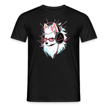 Cyberpunk Samoyed DJ Electronic Festival - Men's T-Shirt - black - Front - AI Model Male 178 light (178cm)