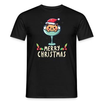 Winter Holiday Funny Christmas Cocktail Cat - Männer T-Shirt - Schwarz - Vorne - AI Model Male 178 light (178cm)