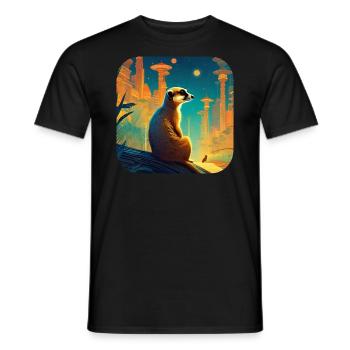 Suricate mignon en automne - T-shirt homme - noir - Devant - AI Model Male 178 light (178cm)