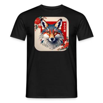 Asiatischer Fuchs mit Kirschblüten - Männer T-Shirt - Schwarz - Vorne - AI Model Male 178 light (178cm)