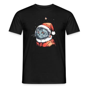 Trippy Astronaut Cat Christmas Party Winter - Männer T-Shirt - Schwarz - Vorne - AI Model Male 178 light (178cm)