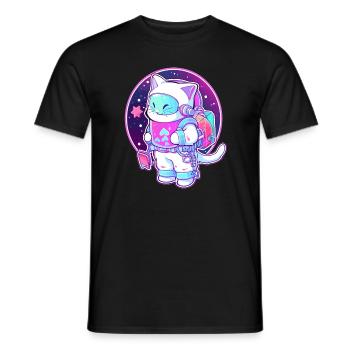Cute Electronic Music Rave Cat Festival Astronaut - Männer T-Shirt - Schwarz - Vorne - AI Model Male 178 light (178cm)
