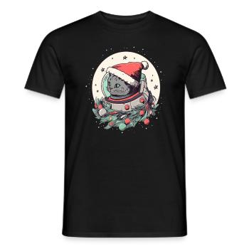 Trippy Party Astronaut Cat Christmas Party - Men's T-Shirt - black - Front - AI Model Male 178 light (178cm)