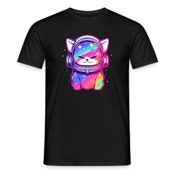 Astronaut Cat Cosmos Lover Space Traveler - Men's T-Shirt - black - Front - AI Model Male 178 light (178cm)