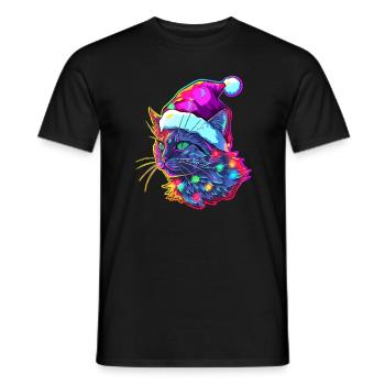 Winterfest Cosmos Christmas Cat Rave - Männer T-Shirt - Schwarz - Vorne - AI Model Male 178 light (178cm)
