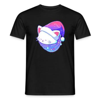 Cute Christmas Party Cat Cosmos Winter Festival - Men's T-Shirt - black - Front - AI Model Male 178 light (178cm)