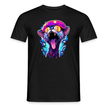 Psychedelic Party Cat EDM Trippy Festival Rave - Männer T-Shirt - Schwarz - Vorne - AI Model Male 178 light (178cm)