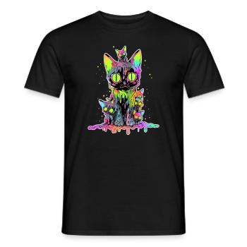 Trippy Techno Party Cat EDM Festival DJ - Men's T-Shirt - black - Front - AI Model Male 178 light (178cm)