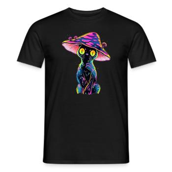 Psychédélique Trippy chat champignon Art EDM - T-shirt homme - noir - Devant - AI Model Male 178 light (178cm)