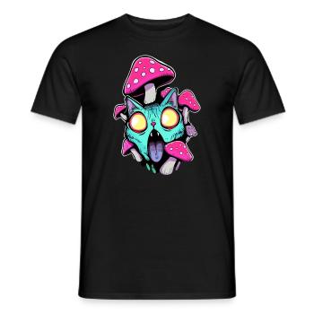 EDM Festival Psychedelic Cat Mushroom Art Trippy - Men's T-Shirt - black - Front - AI Model Male 178 light (178cm)