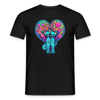 Trippy Cat Art Süßes Passendes Festival - Männer T-Shirt - Schwarz - Vorne - AI Model Male 178 light (178cm)