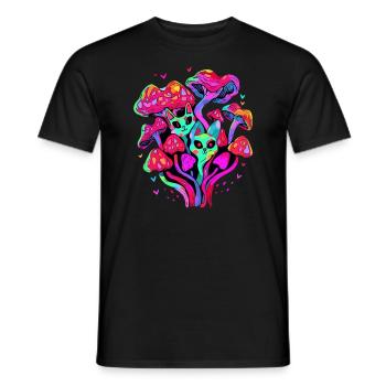 Techno Party Cat Trippy EDM Festival - Männer T-Shirt - Schwarz - Vorne - AI Model Male 178 light (178cm)