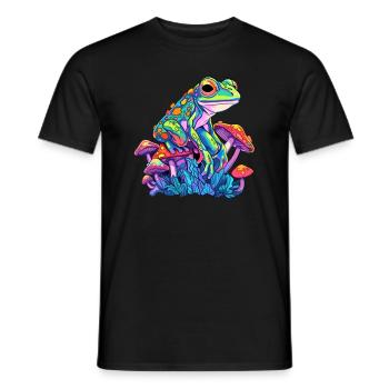Trippy Frog Art EDM Mushroom Party Psychedelic - Men's T-Shirt - black - Front - AI Model Male 178 light (178cm)
