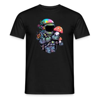 Techno Party EDM Trippy Forest Rave Astronaut DJ - Men's T-Shirt - black - Front - AI Model Male 178 light (178cm)