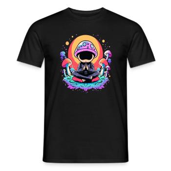 Cute Spaceman Meditation Trippy Party Mushroom - Men's T-Shirt - black - Front - AI Model Male 178 light (178cm)