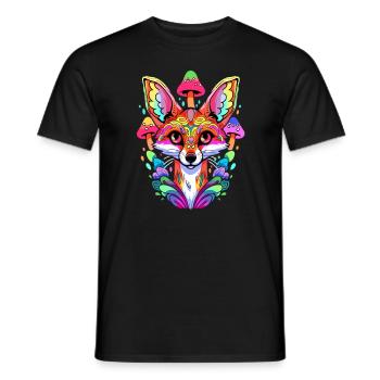 Trippant Psychédélique Renard Champignon Art EDM Rave - T-shirt homme - noir - Devant - AI Model Male 178 light (178cm)