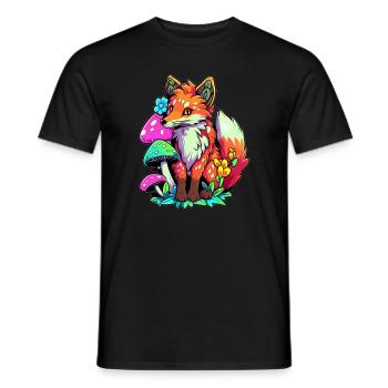 Psychedelic EDM Fox Trippy Festival DJ - Men's T-Shirt - black - Front - AI Model Male 178 light (178cm)