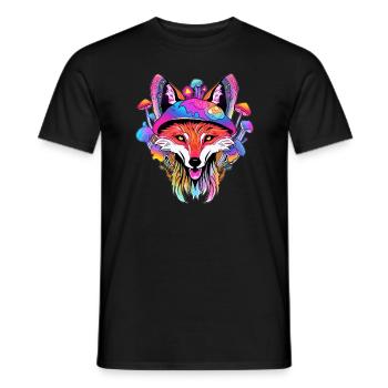 Cute Trippy Fox DJ EDM Forest Festival - Men's T-Shirt - black - Front - AI Model Male 178 light (178cm)