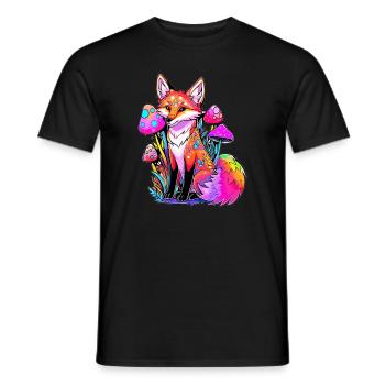 Mushroom Forest Lover EDM Festival Fox Trippy - Men's T-Shirt - black - Front - AI Model Male 178 light (178cm)