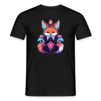 Cute Mushroom Fox Art EDM Festival Trippy Tekk - Männer T-Shirt - Schwarz - Vorne - AI Model Male 178 light (178cm)