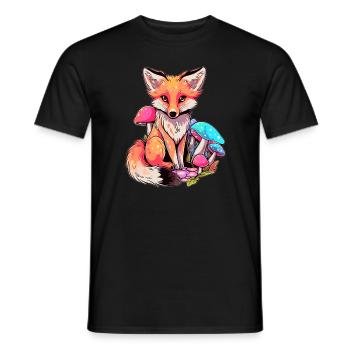 EDM Trippy Fox Electronic Music Festival Mushroom - Men's T-Shirt - black - Front - AI Model Male 178 light (178cm)