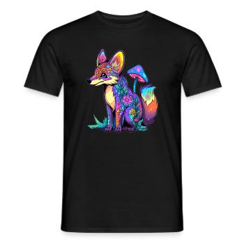 Trippy Tekk Mushroom Fox EDM Forest Festival - Men's T-Shirt - black - Front - AI Model Male 178 light (178cm)