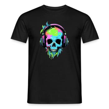 EDM Skull DJ Trippy Festival Music Lover - Men's T-Shirt - black - Front - AI Model Male 178 light (178cm)