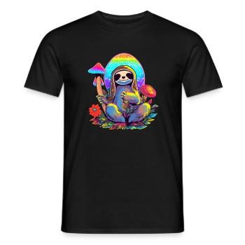 Magic Forest Trippy Sloth DJ Psychedelic Festival - Men's T-Shirt - black - Front - AI Model Male 178 light (178cm)