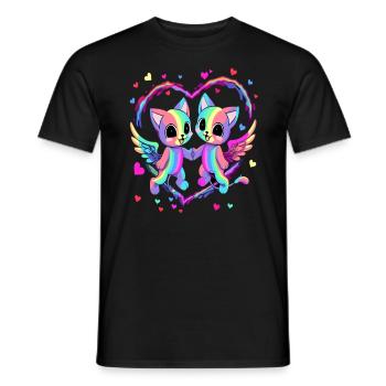 Chat d’amour assorti Couple coeur de la Saint-Valentin - T-shirt homme - noir - Devant - AI Model Male 178 light (178cm)