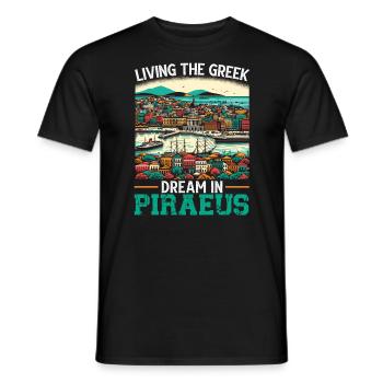 Piraeus Greece Travel Vacation Europe Greek Flag - Men's T-Shirt - black - Front - AI Model Male 178 light (178cm)