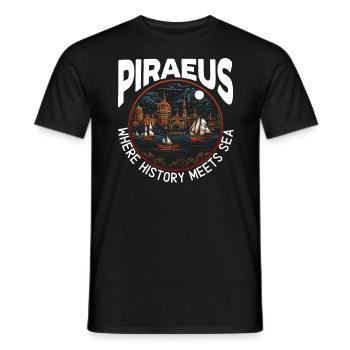 Piraeus Greece Travel Vacation Europe Greek Flag - Men's T-Shirt - black - Front - AI Model Male 178 light (178cm)