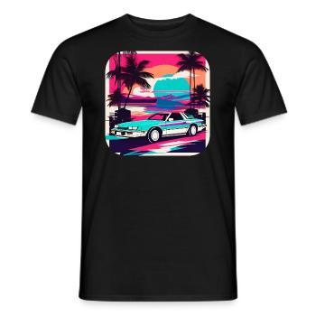 Cooles Auto mit Palmen im Sonnenuntergang III - Männer T-Shirt - Schwarz - Vorne - AI Model Male 178 light (178cm)