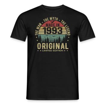 Original 1993 Retro 1993 Anniversary Gift 1993 - Men's T-Shirt - black - Front - AI Model Male 178 light (178cm)