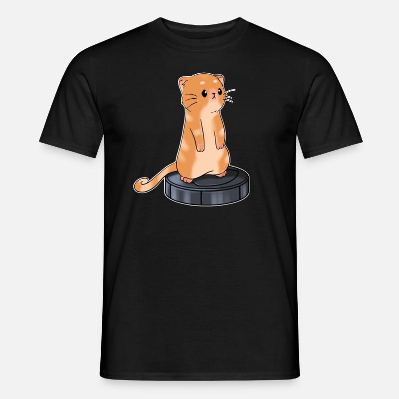 Katze mit Saugroboter Staubsauger - Männer T-Shirt - Schwarz