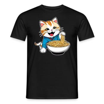 Niedliche hungrige Katze mit Spaghetti - Männer T-Shirt - Schwarz - Vorne - AI Model Male 178 light (178cm)