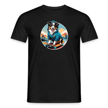 Chien de berger australien faisant du skateboard dans un sweat à capuche - T-shirt homme - noir - Devant - AI Model Male 178 light (178cm)
