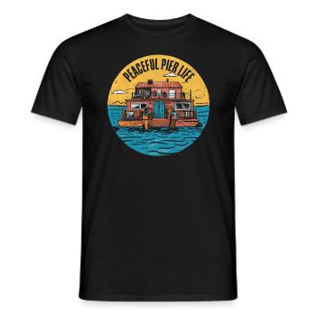 Houseboat Owner Lake Anchor House Boat Boating - Men's T-Shirt - black - Front - AI Model Male 178 light (178cm)