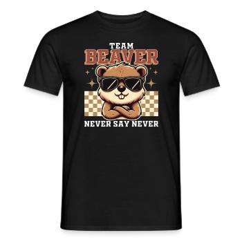 TEAM BEAVER - SAG NIEMALS NIE - Männer T-Shirt - Schwarz - Vorne - AI Model Male 178 light (178cm)
