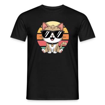 Cool Cat With Sunglasses Vintage Sunset - Men's T-Shirt - black - Front - AI Model Male 178 light (178cm)