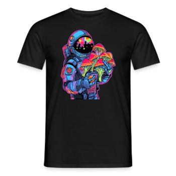 Techno Party Mushroom Art Astronaut EDM Rave - Men's T-Shirt - black - Front - AI Model Male 178 light (178cm)