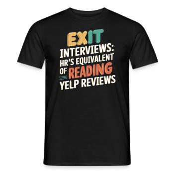 Entretien de départ d’un employé des ressources humaines - T-shirt homme - noir - Devant - AI Model Male 178 light (178cm)
