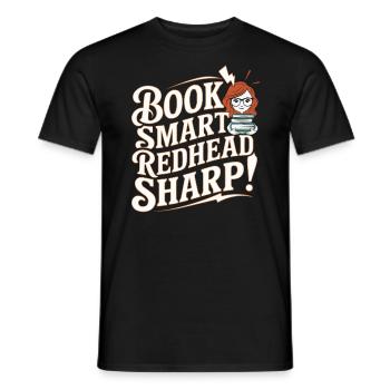 Redhead Bookworm Ginger Hair Reading Books - Men's T-Shirt - black - Front - AI Model Male 178 light (178cm)