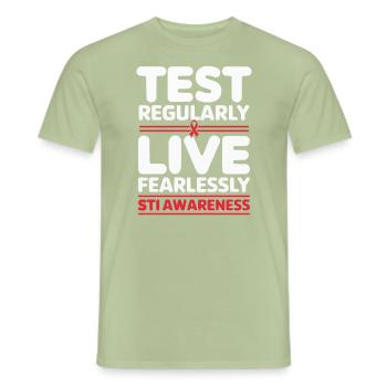 Sensibilisation aux IST Infections transmissibles sexuellement - T-shirt homme - vert sauge - Devant - AI Model Male 178 light (178cm)