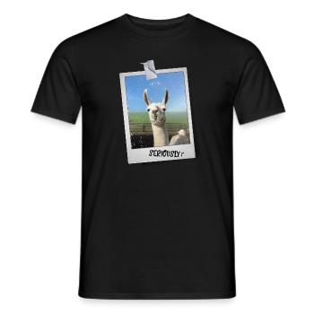 Photo drôle d'alpaga de lama "Sérieusement?" En disant - T-shirt homme - noir - Devant - AI Model Male 178 light (178cm)