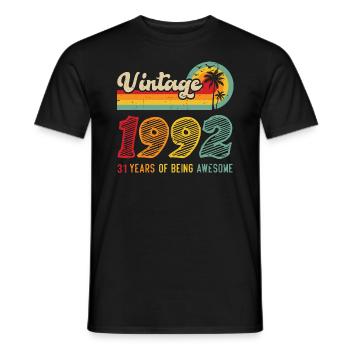 Vintage 1992, birthday gift 31 years - Men's T-Shirt - black - Front - AI Model Male 178 light (178cm)