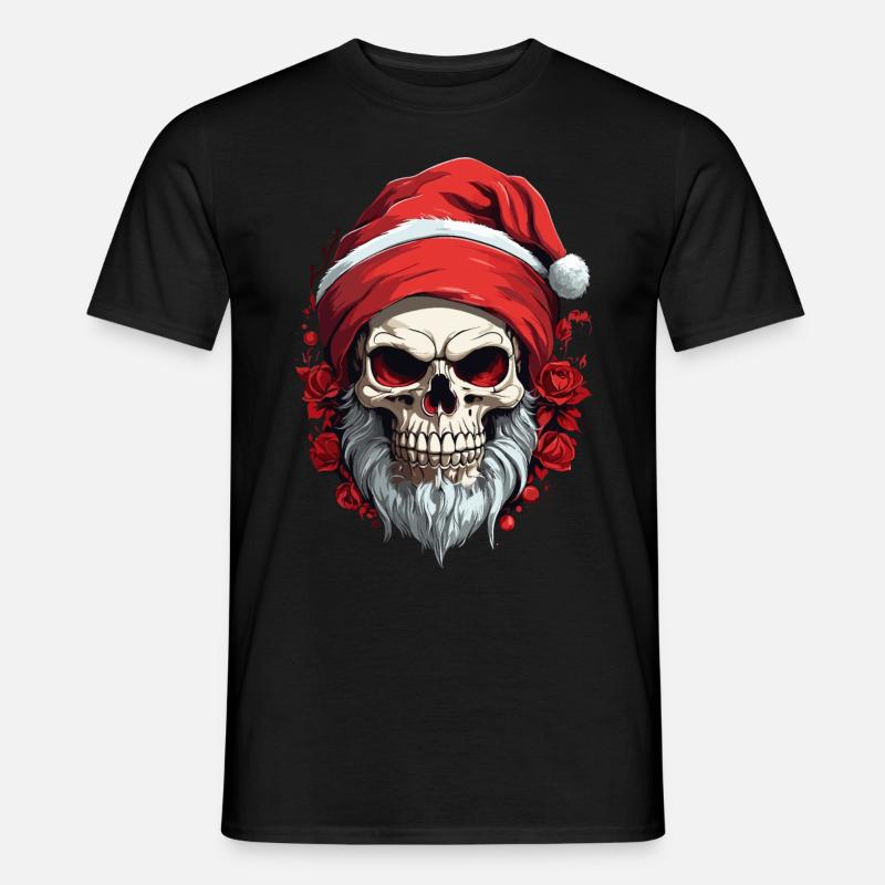 Festlicher Schädel-Weihnachtsmann - Männer T-Shirt - Schwarz
