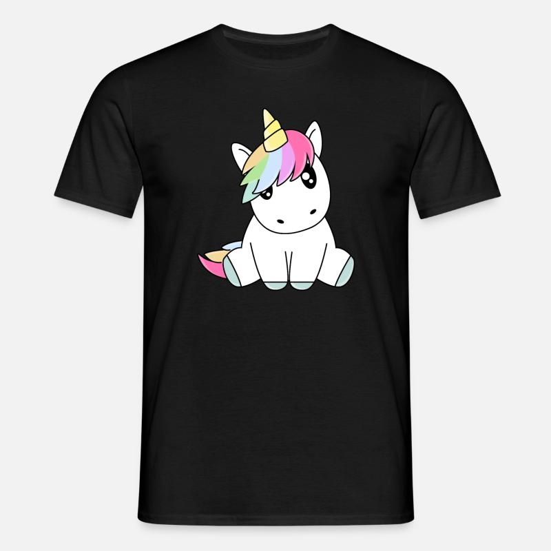 Süsses sitzendes Einhorn - Männer T-Shirt - Schwarz
