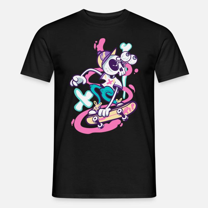 Skelettjunge auf coolem Skateboard Schädel - Männer T-Shirt - Schwarz