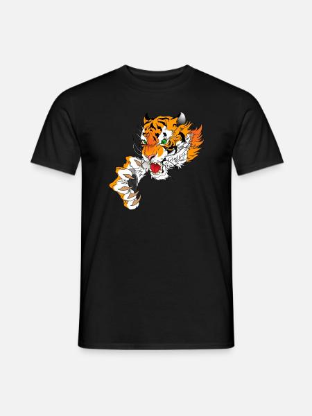 Tiger Kopf mit Pranke - Männer T-Shirt - Schwarz